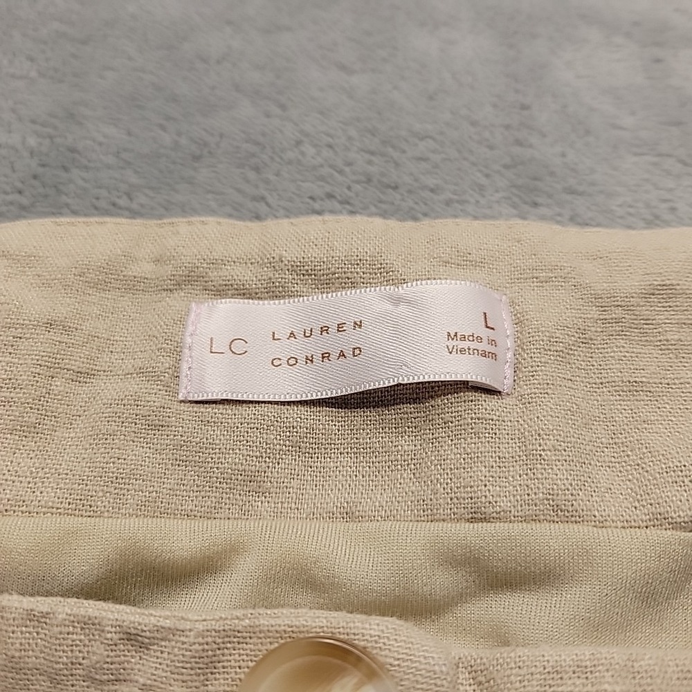 LC Lauren Conrad Shirt Womens L Tan Button Down Linen Blend Tie Back Sleeveless - Picture 4 of 9